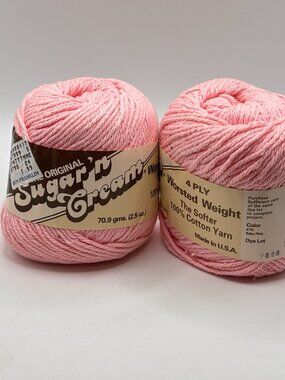 Vintage Lot x 7 Lily Sugar 'n Cream 100% Cotton Yarn Baby Pink Worsted 4 Ply USA